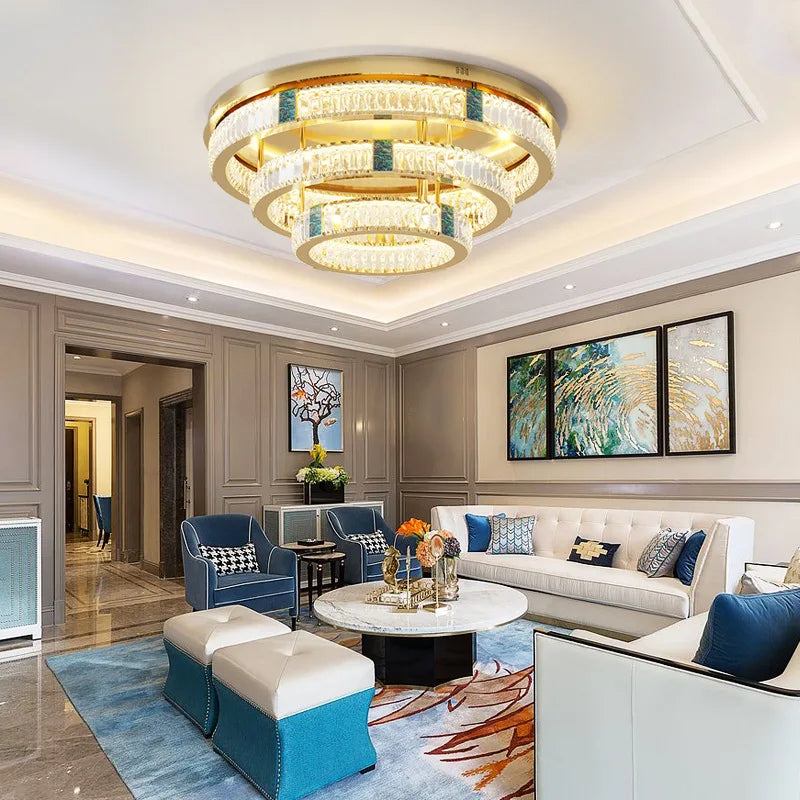 Lustre moderne en cristal rond à trois couches LED 2024 - Élégance Illuminée