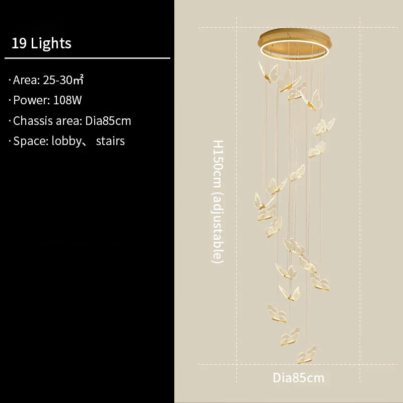 Lustre d'escalier acrylique forme de papillon - Collection Art LED Scintillante