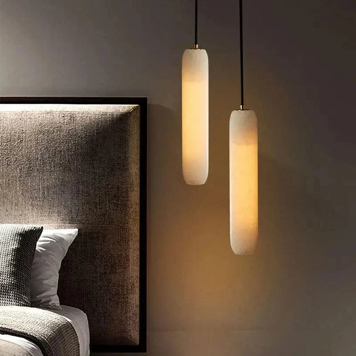 Suspension Luxe en Marbre Naturel avec Fil en Laiton Réglable