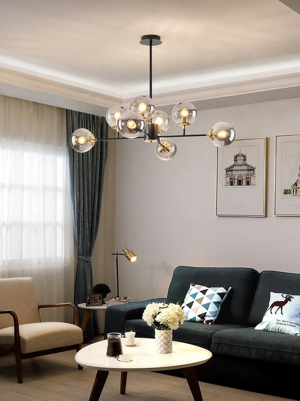 Lustre LED Nordique Élégant avec Boule en Verre Suspendue