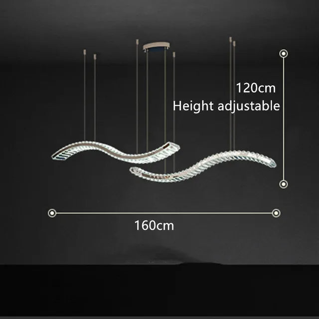 Lustre Moderne en Cristal et Acier Inoxydable - Longue Bande Luxueuse