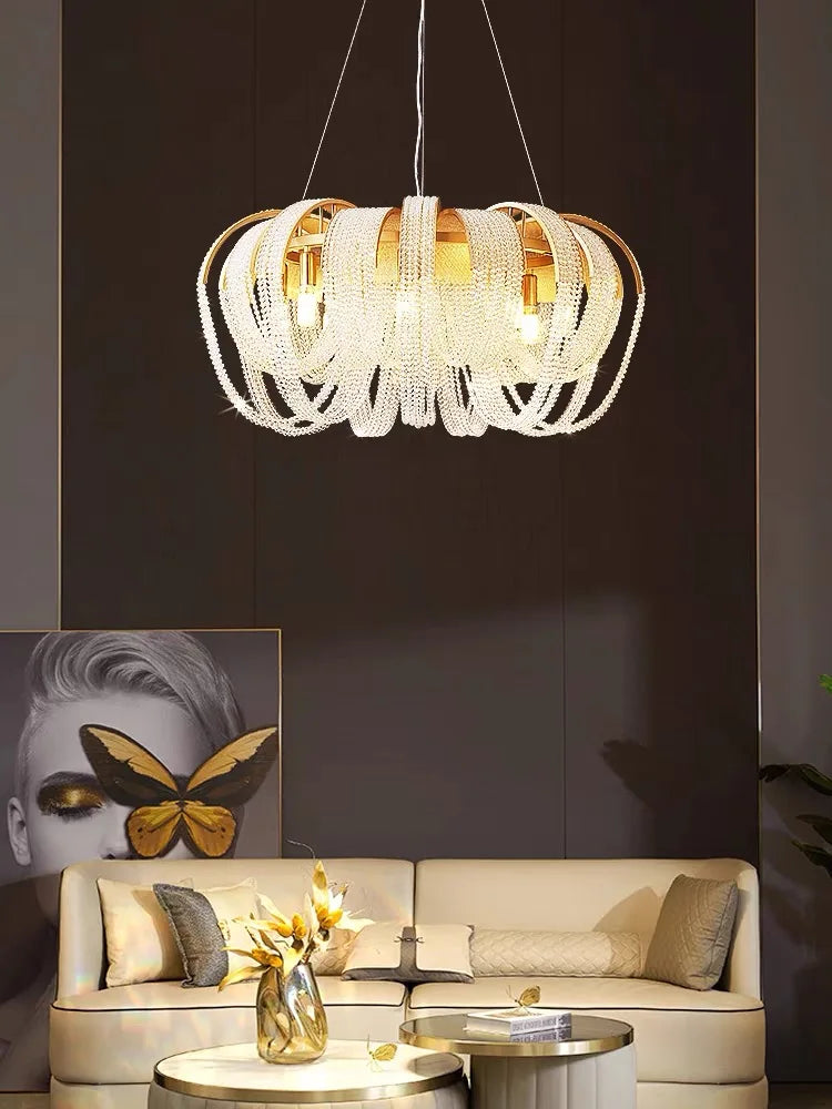 Lustre Nordique Moderne en Cristal avec LED et Glands Lumineux
