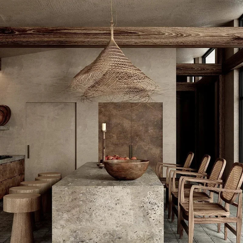 Suspension LED en bambou vintage