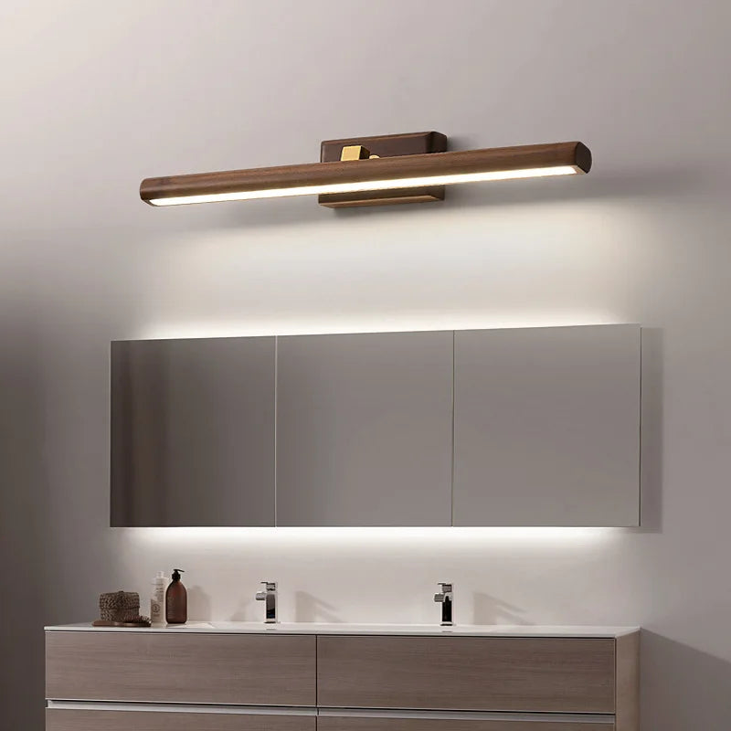 Applique murale scandinave en noyer noir avec éclairage LED pour miroir