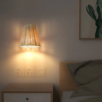 Applique murale LED vintage en rotin tissé à la main avec interrupteur