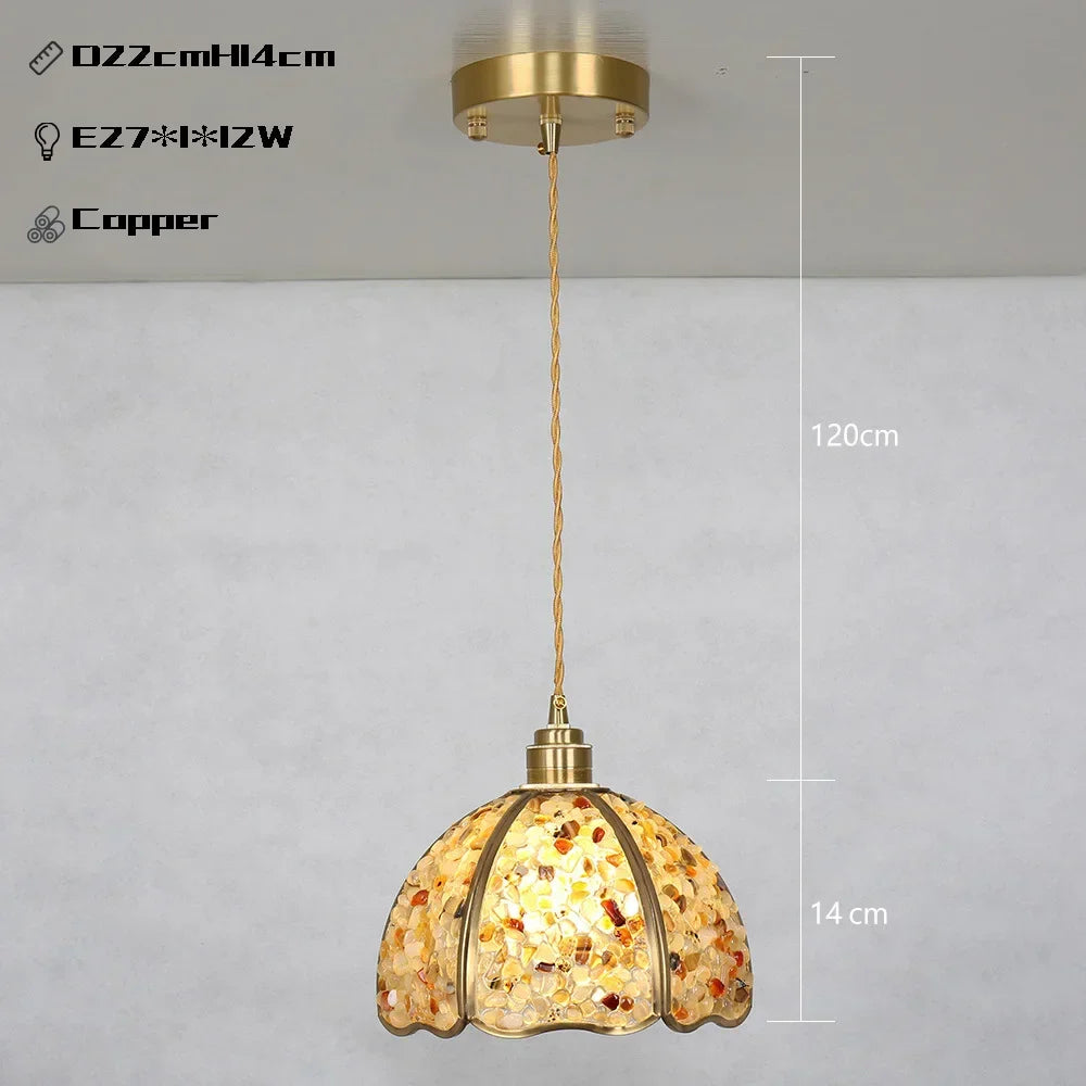 Suspension de luxe en cuivre et cristal naturel à LED