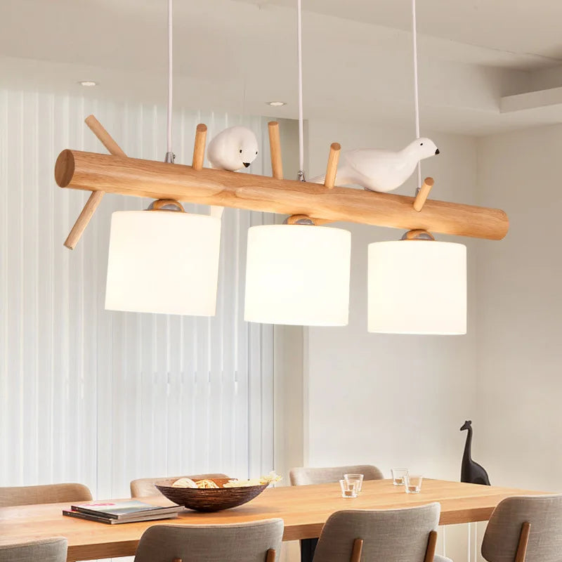 Lustre suspendu nordique en bois pour Table à manger îlot de cuisine créatif oiseau Led moderne Bar café arbres éclairage