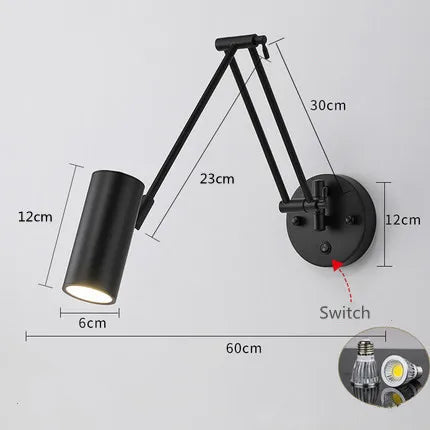 Applique murale LED SwingLight : bras télescopique, interrupteur intégré, design intérieur unique
