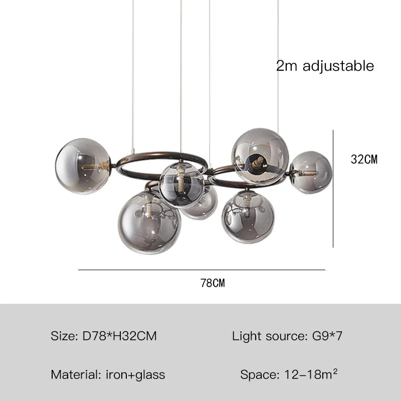 Lustre de verre et métal en boule et barre design