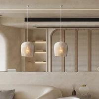 Suspension japonaise en rotin wabi-sabi avec éclairage LED