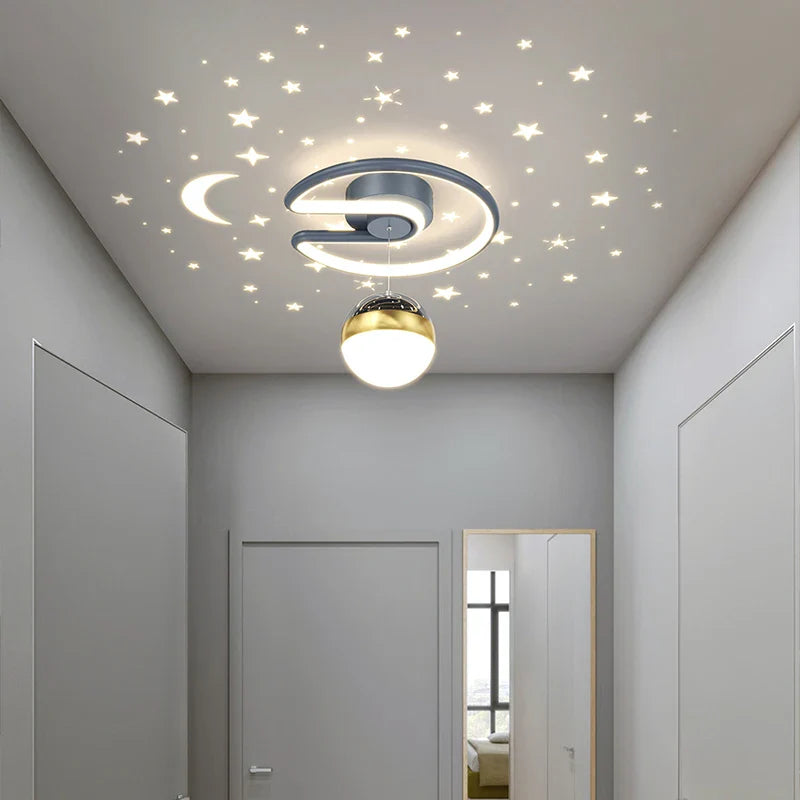 Plafonnier LED 28W Noir Gris pour Couloir avec Boule de Verre Nuances - Effet Etoile