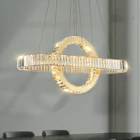 Lustre LED moderne en acier doré avec cristaux et câble ajustable