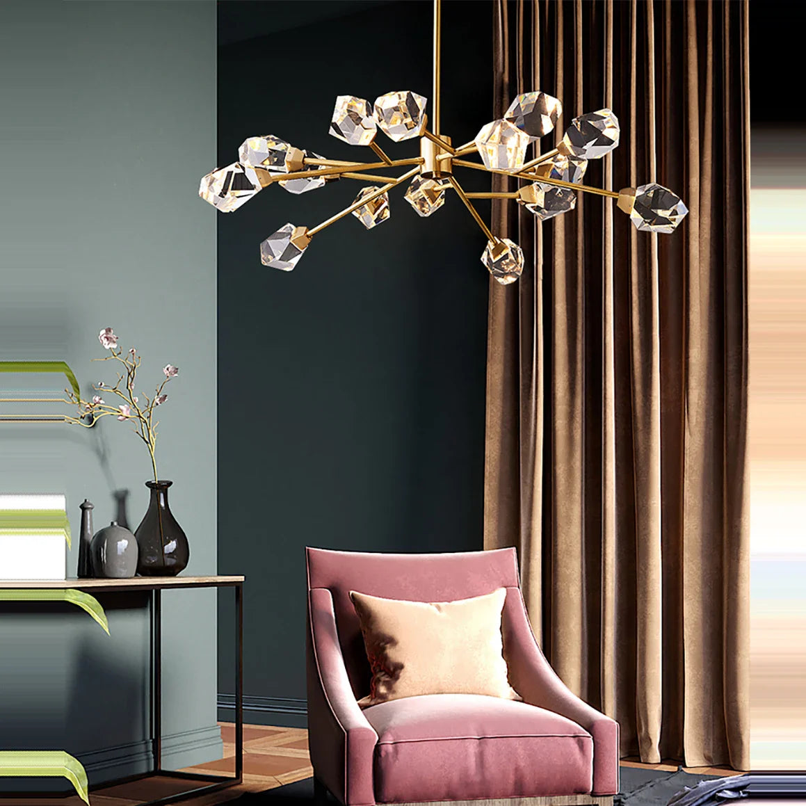Lustre de Luxe en Laiton Diamant Cristal LED Moderne