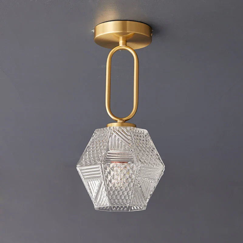 Plafonnier japonais en verre doré