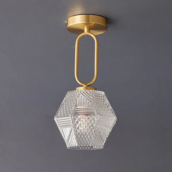 Plafonnier japonais en verre doré