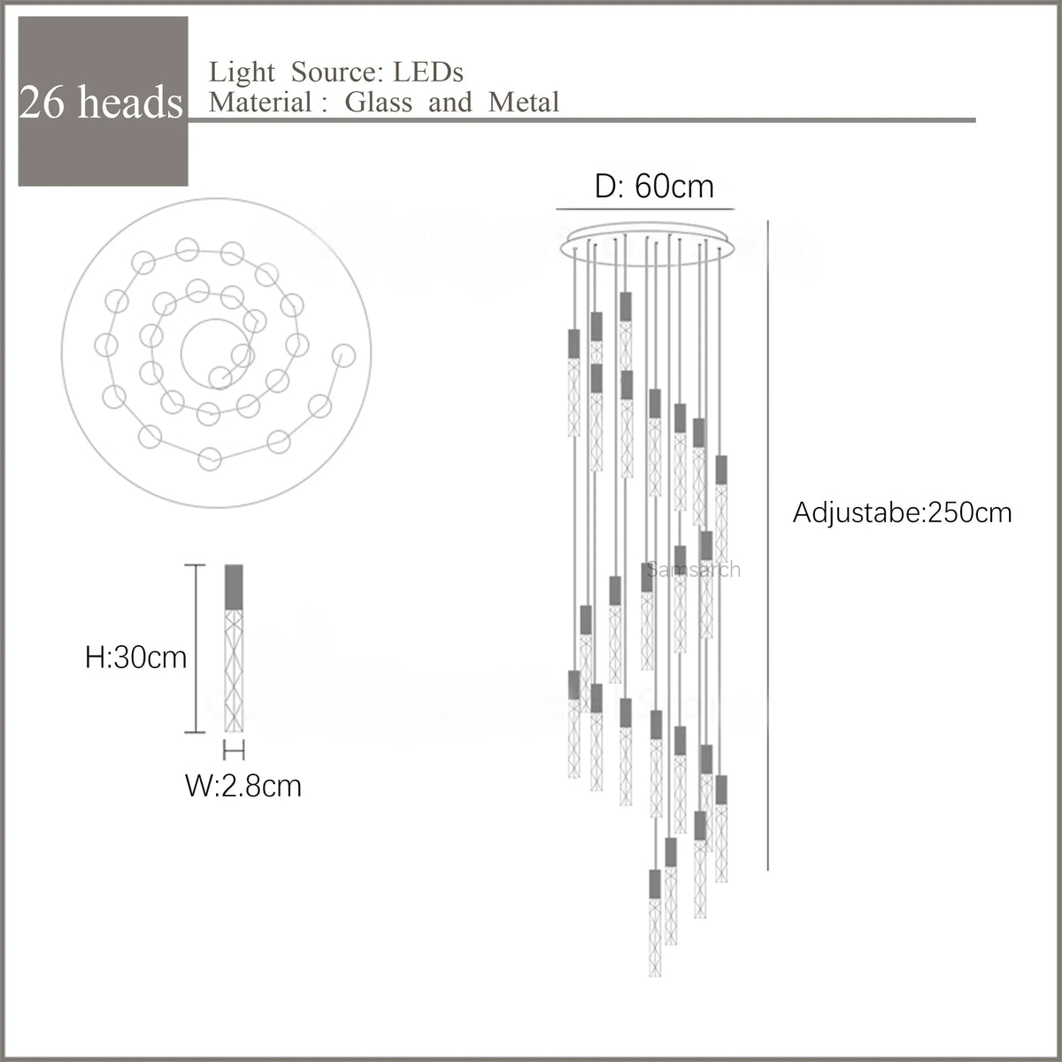 Lustre en Or Moderne LED pour Escalier en Cristal Spirale