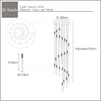 Lustre en Or Moderne LED pour Escalier en Cristal Spirale
