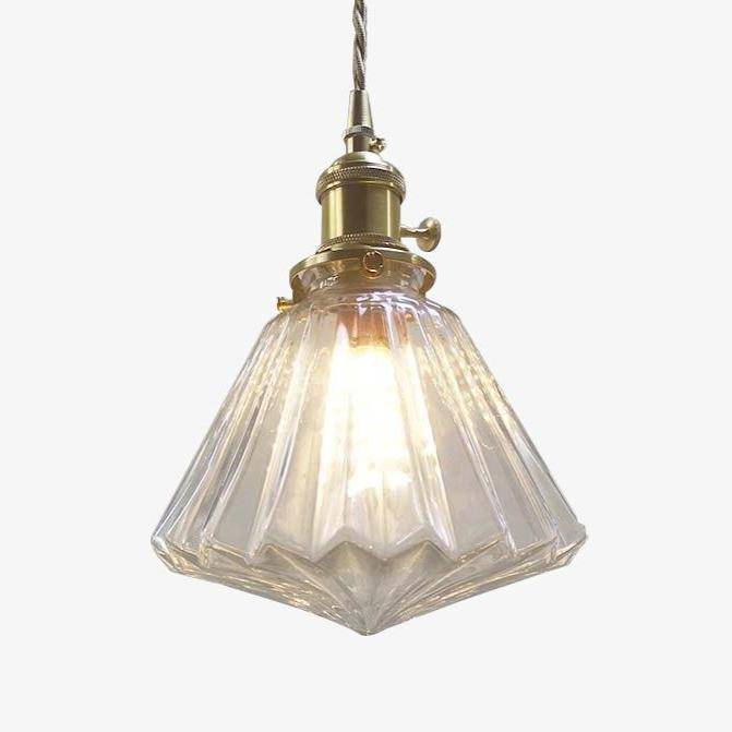 Suspension vintage en verre et support doré en Brass