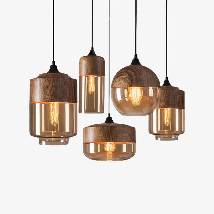 Suspension Loft Retro en bois et verre