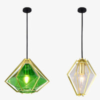 Suspension Diamond - Design Géométrique en Doré et Verre Coloré