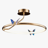 Lustre LED Papillon en Anneau d'Or pour Déco Loft