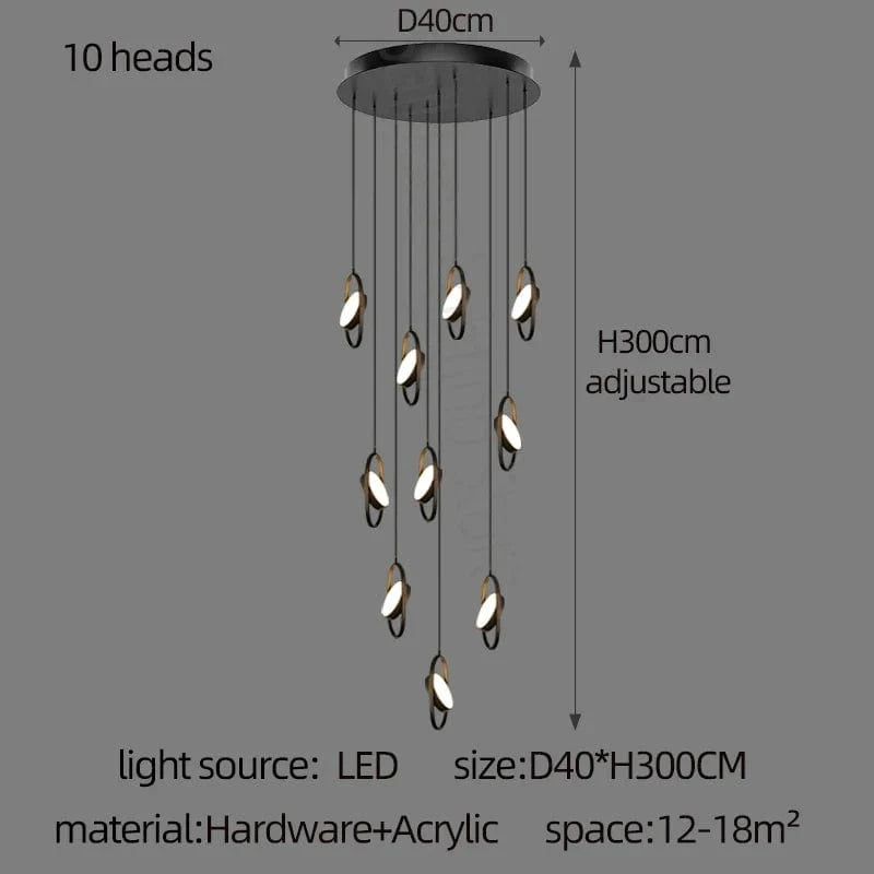 Anneau de suspension ovale en forme d'ovale | Marco Lucetti 10 têtes / Lumière chaude