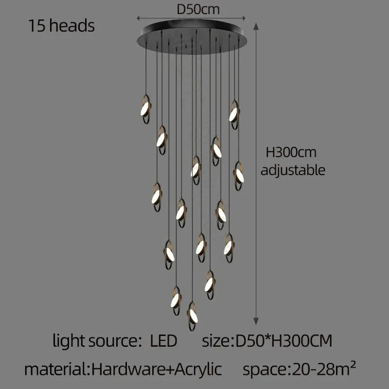 Anneau de suspension ovale en forme d'ovale | Marco Lucetti 15 têtes / Lumière chaude