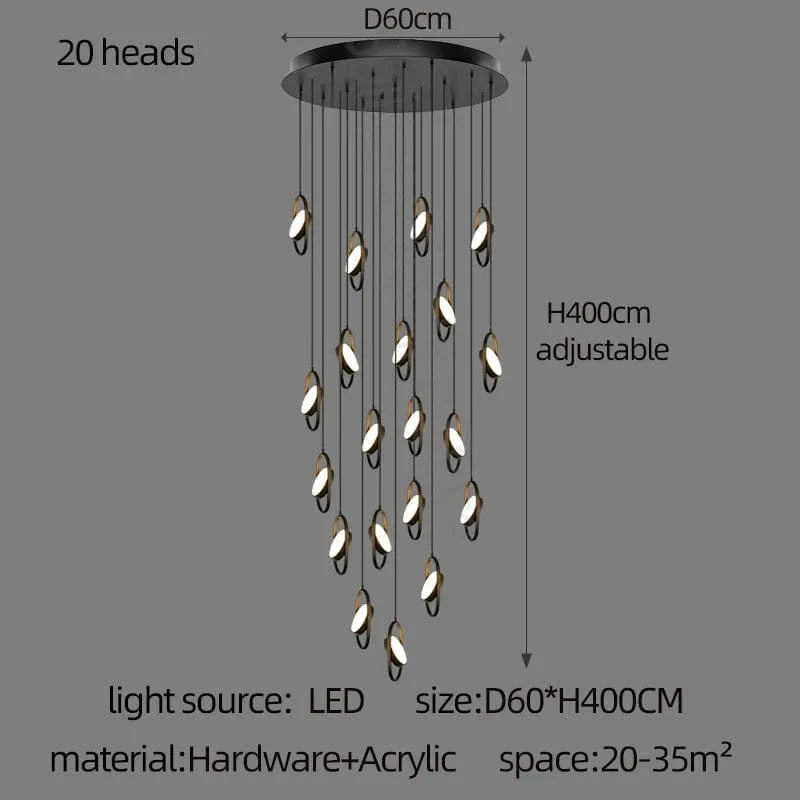 Anneau de suspension ovale en forme d'ovale | Marco Lucetti 20 têtes / Lumière chaude