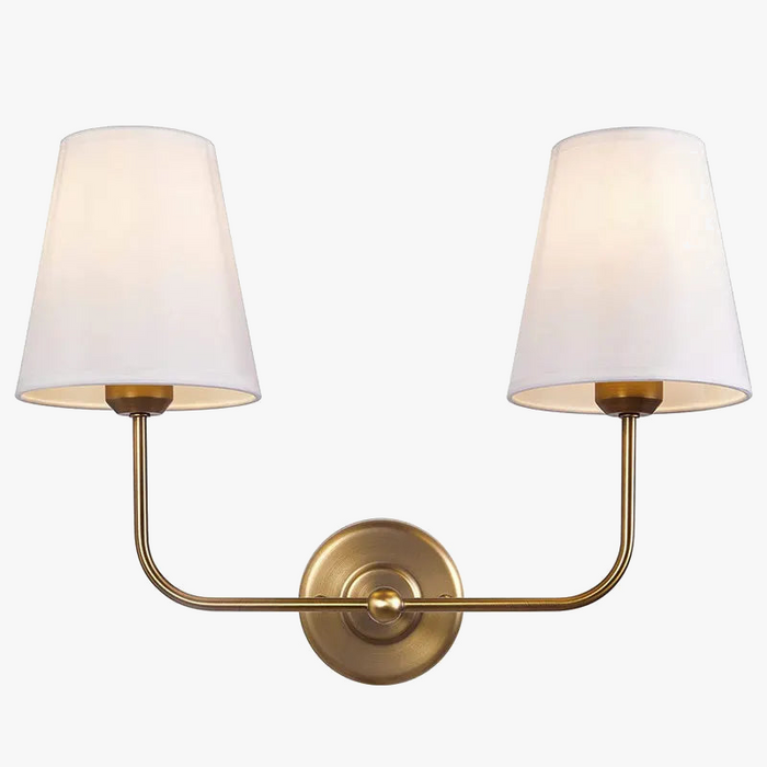 Suspension Double Vintage Antique à 2 Lumières avec Entonnoir Évasé et Abat-jour en Tissu Beige en Lin