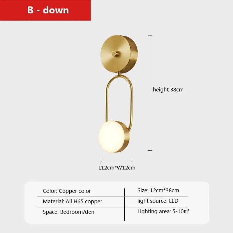 Applique LED Cuivre Nordique Moderne | Marco Lucetti B vers le bas