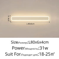 Applique murale à longue bande moderne et minimaliste - Idéale pour le salon, la TV et la chambre | Marco Lucetti Blanc L80x6cm 31W / Blanc chaud (2700-3500K)