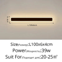 Applique murale à longue bande moderne et minimaliste - Idéale pour le salon, la TV et la chambre | Marco Lucetti Noir L100x6cm 39W / Blanc chaud (2700-3500K)