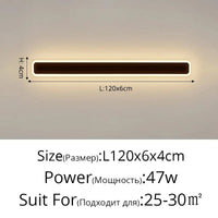 Applique murale à longue bande moderne et minimaliste - Idéale pour le salon, la TV et la chambre | Marco Lucetti Noir L120x6cm 47W / Blanc chaud (2700-3500K)