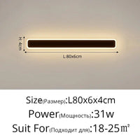 Applique murale à longue bande moderne et minimaliste - Idéale pour le salon, la TV et la chambre | Marco Lucetti Noir L80x6cm 31W / Blanc chaud (2700-3500K)