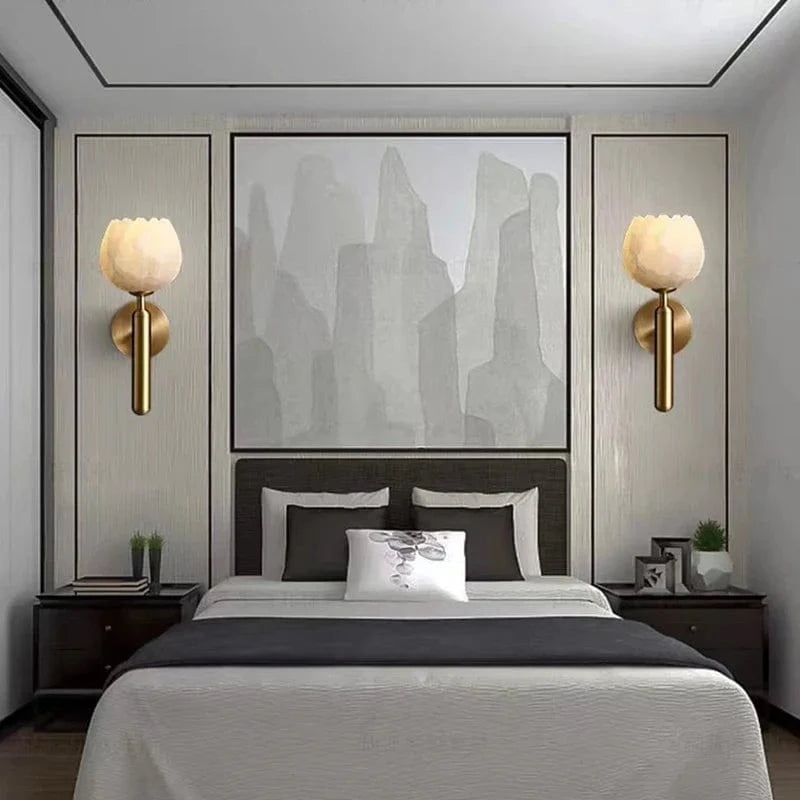 Applique murale Art Déco en marbre naturel - Fleur en laiton | Marco Lucetti