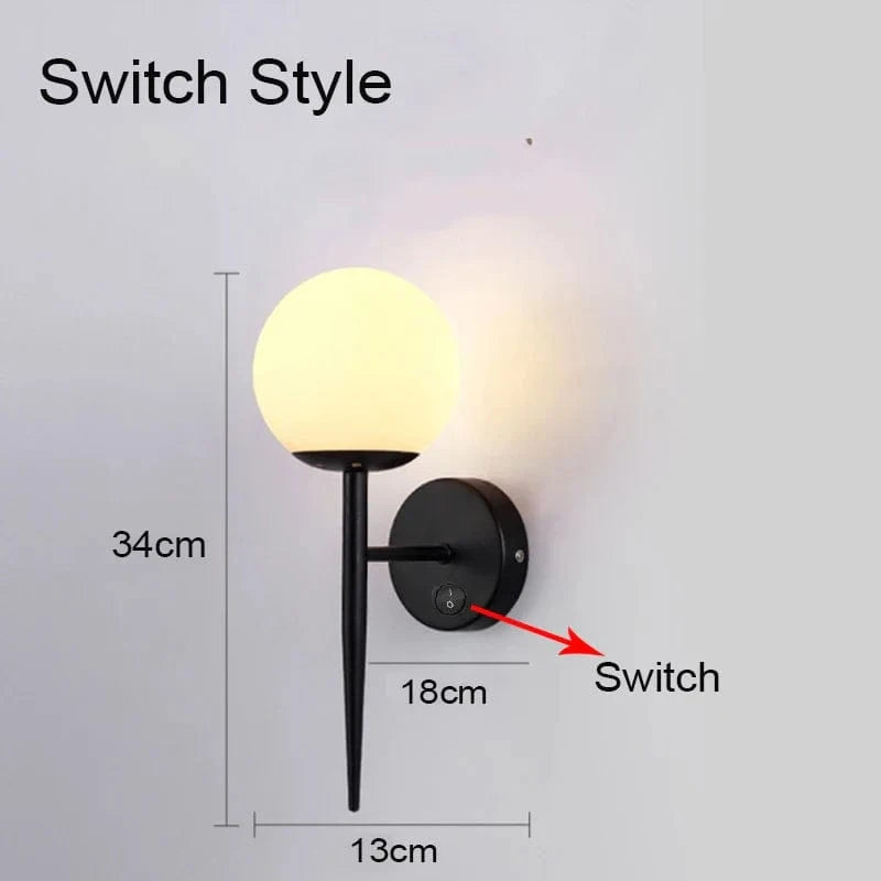 Applique murale boule de LED nordique - Lumières de verre pour escaliers et chambres | Marco Lucetti Commutateur C / Chine / Blanc chaud (2700-3500K)