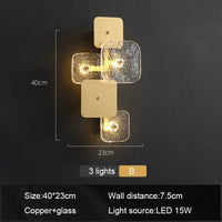 Applique murale carrée en cuivre de luxe post-moderne élégante | Marco Lucetti 3 lumières B / 3 couleurs modifiables