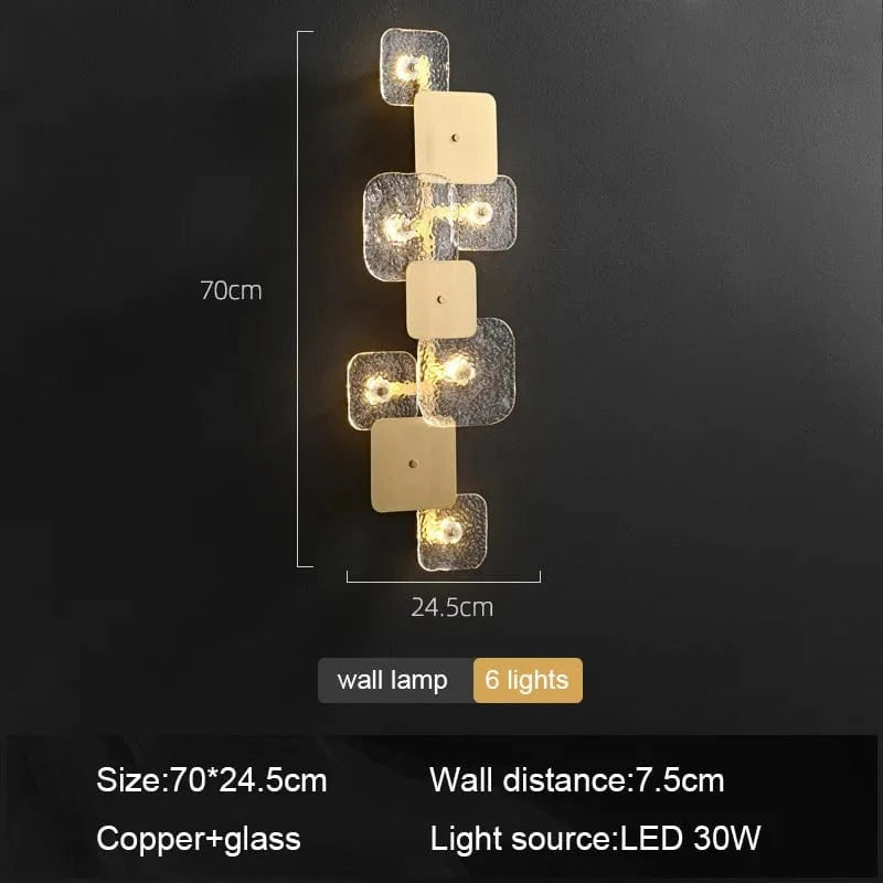 Applique murale carrée en cuivre de luxe post-moderne élégante | Marco Lucetti 6 lumières / 3 couleurs modifiables