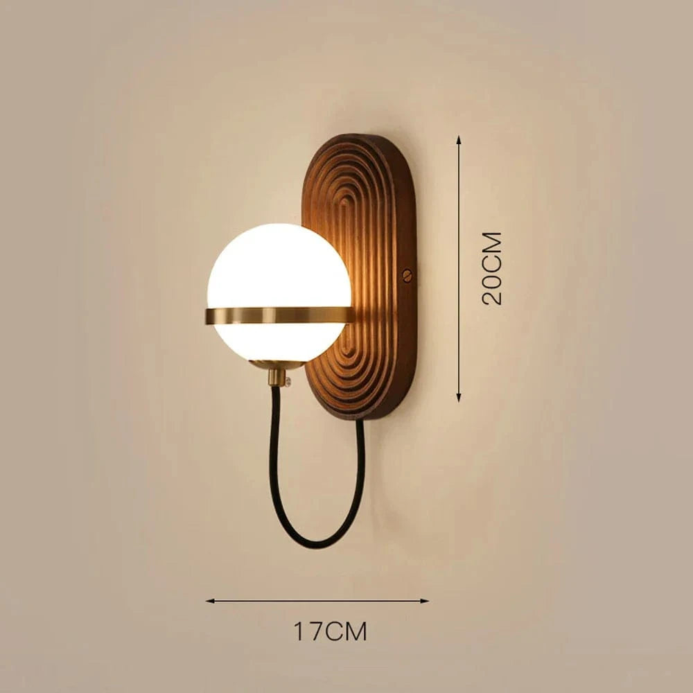 Applique murale chinoise en noyer noir avec boule lumineuse - Collection Luxe en Bois Massif | Marco Lucetti