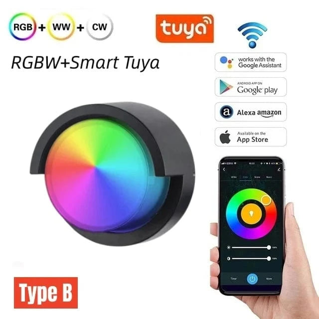 Applique murale connectée d'extérieur, contrôle vocal avec Alexa et Google | Marco Lucetti Petite taille-Dia11cm / RGBW-APP B