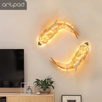 Applique Murale Créatif Style Chinois en Bois Poisson Brillante LED 12W - Pour Salon, Chevet, Escalier | Marco Lucetti