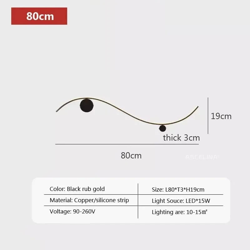 Applique Murale Cuivre Or Moderne | Marco Lucetti LWL127 Noir 80cm / Blanc froid