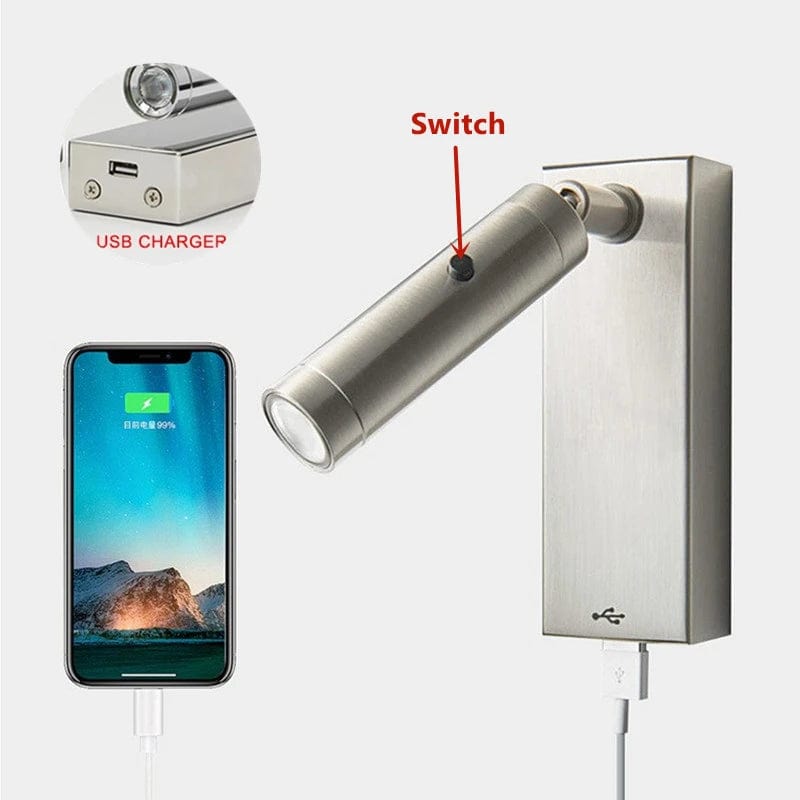Applique murale de lecture LED 3W avec rotation à 350 degrés et port de charge USB - Idéal pour la chambre ou l'hôtel | Marco Lucetti