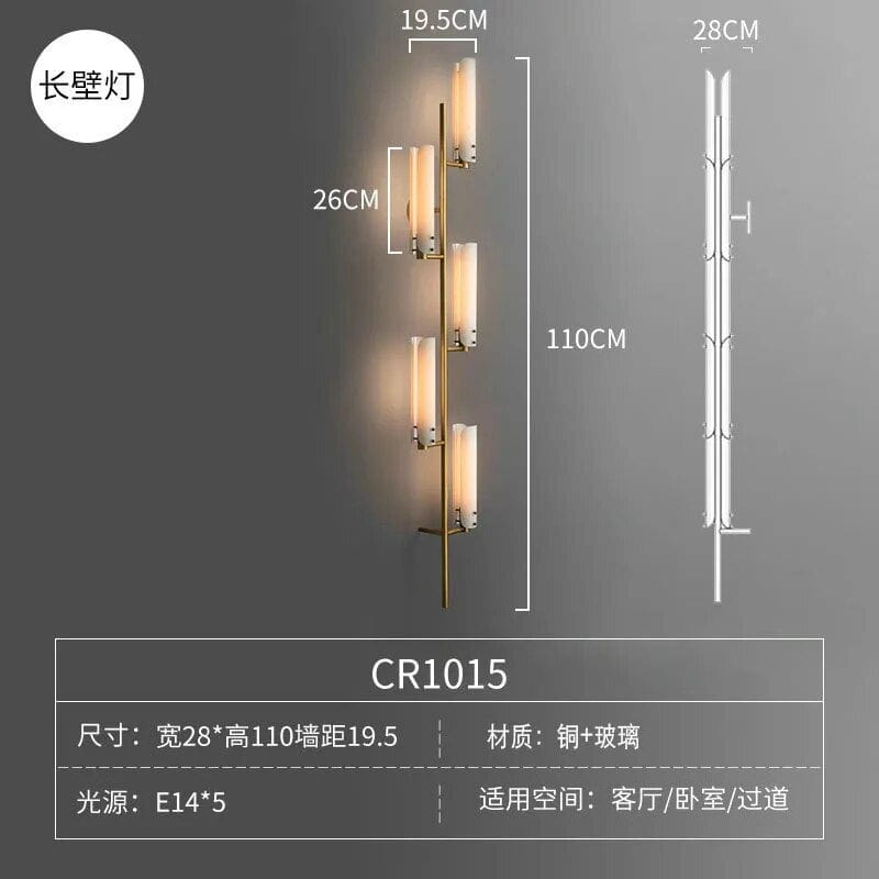 Applique murale de luxe en cuivre et verre retro | Marco Lucetti 4 têtes