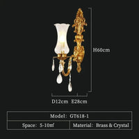 Applique Murale de Luxe en Cuivre Style Français Nordique Antique | Marco Lucetti L12 H60 E28cm / Blanc froid (5 500-7 000 K).