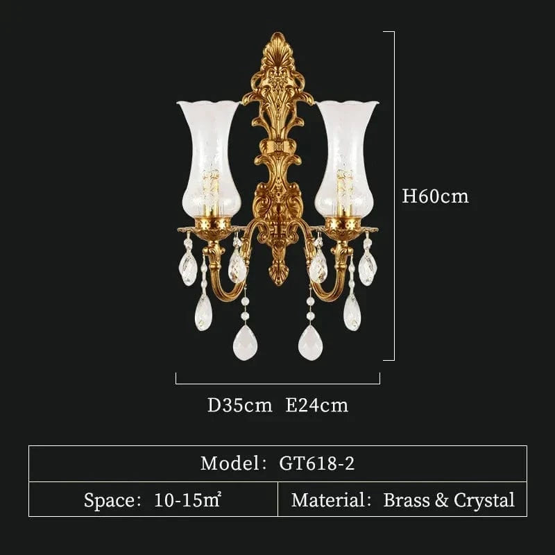 Applique Murale de Luxe en Cuivre Style Français Nordique Antique | Marco Lucetti L35 H60 E24cm / Blanc froid (5 500-7 000 K).