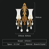 Applique Murale de Luxe en Cuivre Style Français Nordique Antique | Marco Lucetti L35 H60 E24cm / Blanc froid (5 500-7 000 K).