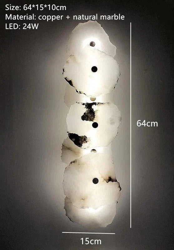 Applique murale de luxe en laiton avec marbre espagnol créative - Collection Prestige | Marco Lucetti 7 billes / Lumière blanche