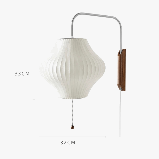 Applique murale de luxe en soie avec interrupteur à tirer et bras en bois | Marco Lucetti