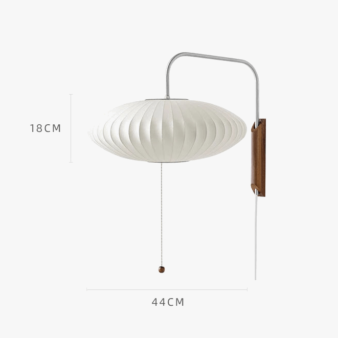 Applique murale de luxe en soie avec interrupteur à tirer et bras en bois | Marco Lucetti